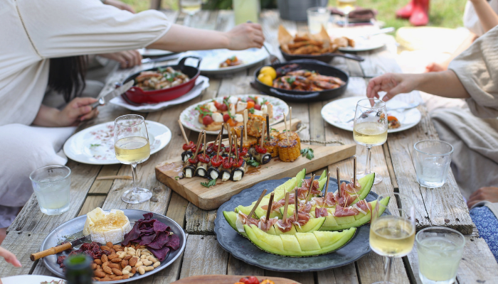 Dining table with food enjoying on vacation